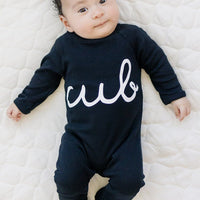 Black/monochrome baby romper/all-in-one, cub print, organic cotton, 0-2 years | Tobias & the Bear official, organic, eco-friendly, unisex baby & kidswear