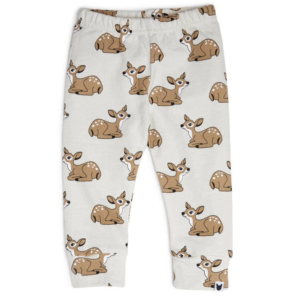 Neutral/beige baby leggings, deer/fawn print, organic terry cotton, 0-6 years | Tobias & the Bear official, organic, eco-friendly, unisex baby & kidswear