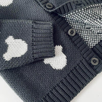 Monochrome/grey baby cardigan, bear print, organic cotton, 0-3 years | Tobias & the Bear official, organic, eco-friendly, unisex baby & kidswear