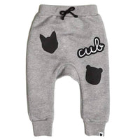 Grey marl baby/kids joggers with embroidered badges, fox print, organic cotton, 0-6 years | Tobias & the Bear, organic, eco-friendly, unisex baby & kidswear