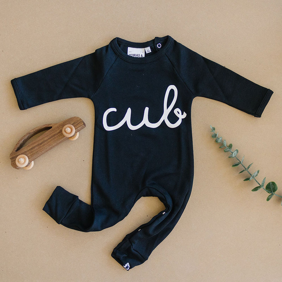 Black/monochrome baby romper/all-in-one, cub print, organic cotton, 0-2 years | Tobias & the Bear official, organic, eco-friendly, unisex baby & kidswear