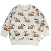Neutral/beige baby sweatshirt/top, deer/fawn print, organic terry cotton, 0-6 years | Tobias & the Bear official, organic, eco-friendly, unisex baby & kidswear