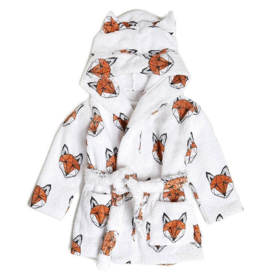 Fox print baby/kids dressing gown/bathrobe with fox print, organic towelling cotton, 0-6 years | Tobias & the Bear, organic, eco-friendly, unisex baby & kidswear