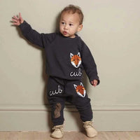 Grey baby/kids sweatshirt with embroidered badges, fox print, organic cotton, 0-6 years | Tobias & the Bear, organic, eco-friendly, unisex baby & kidswear